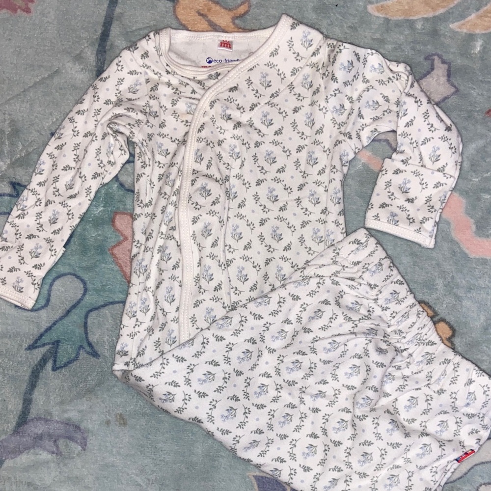 Magnetic Me White and Light Blue Floral One-Piece Bodysuit